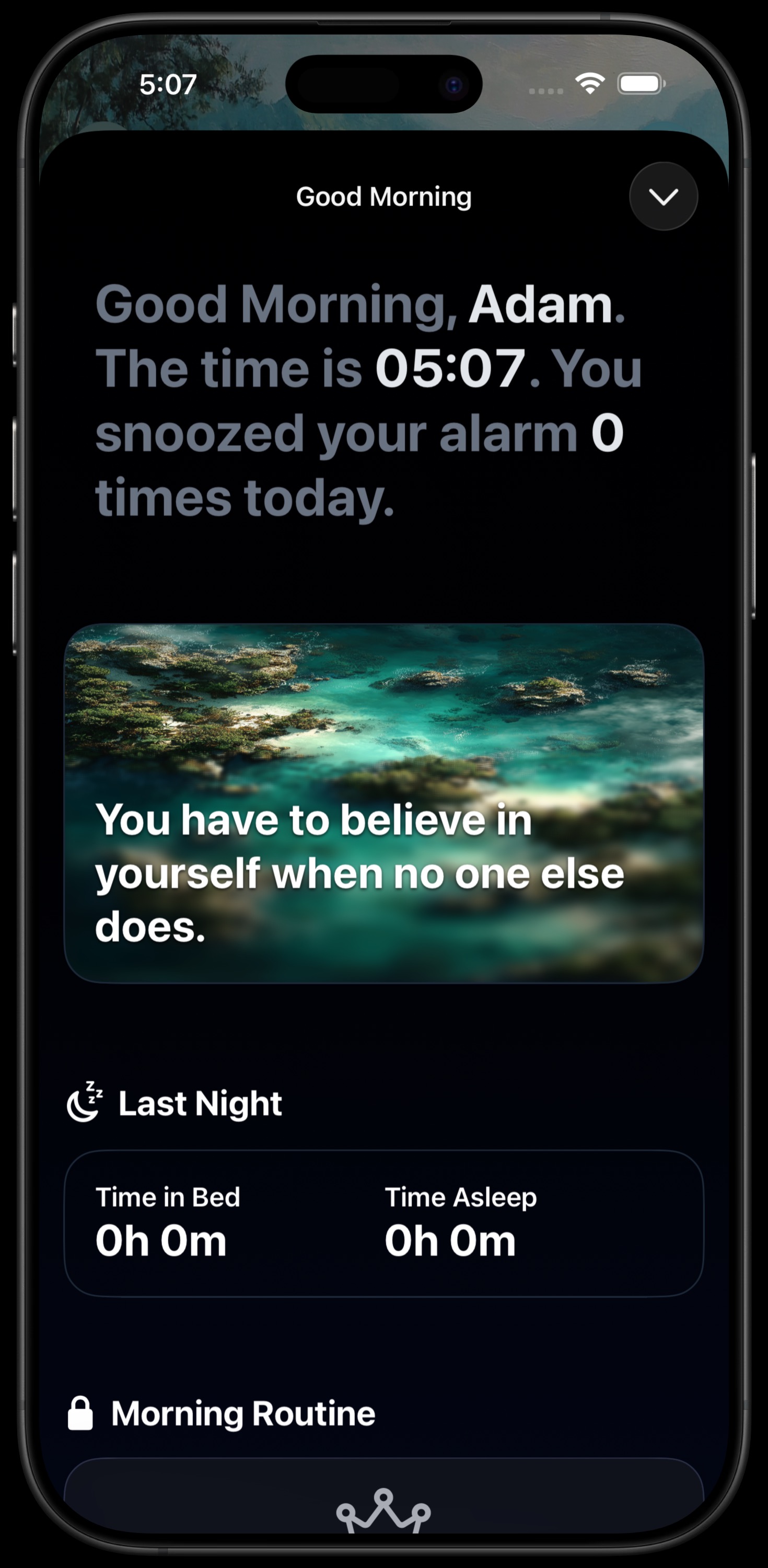 The Alarm Completed View within the Morning Club App.