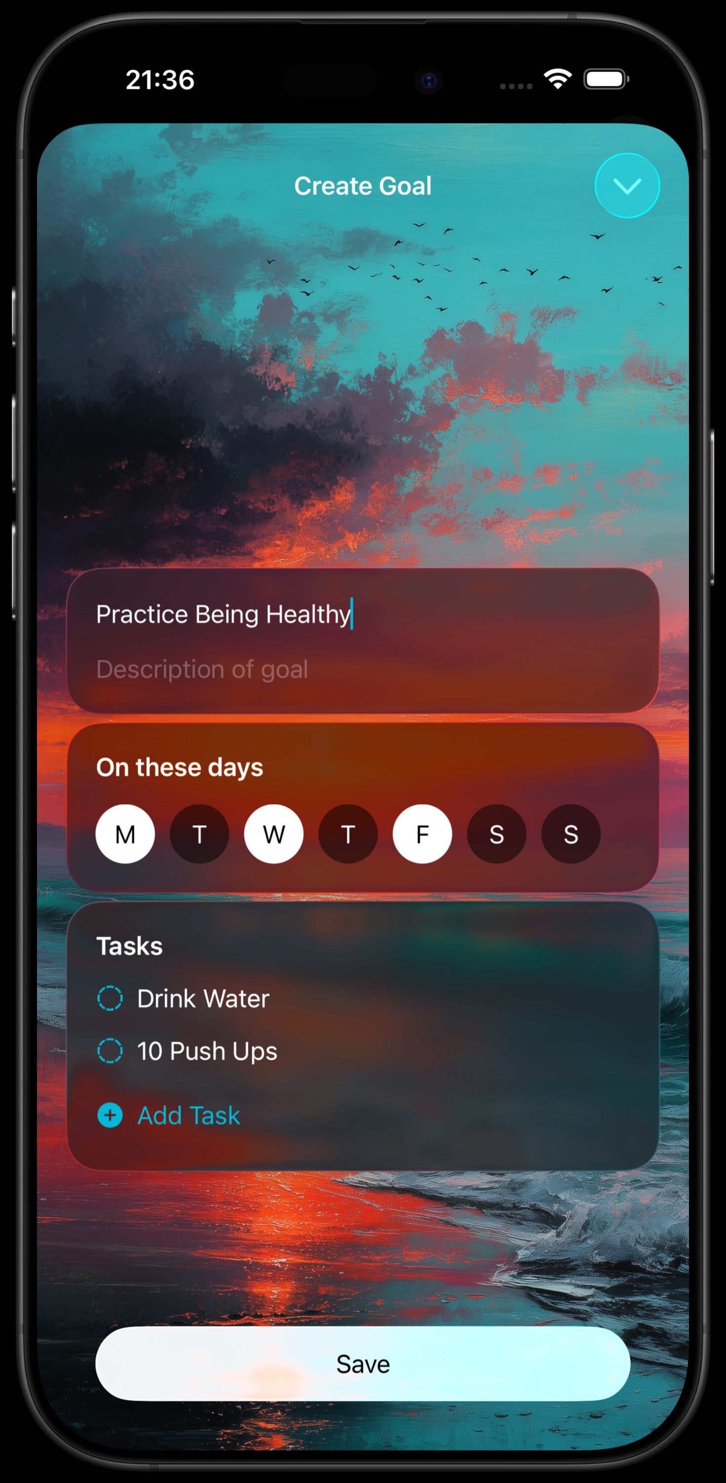 The Create Goal View within the Morning Club App.